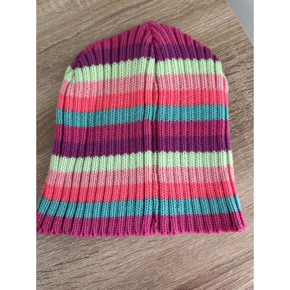 Y2k Vintage Kids Colorful Striped Rainbow Knit Beanie Hat - Picture 1 of 4
